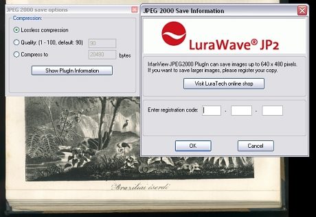 Az Irfanview csak a LuraTech plug-in telepítése után tud nagy méretű JPEG 2000 fájlokat menteni